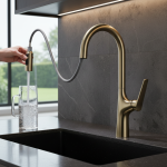 Robinet extractible de cuisine gris pistolet tout en cuivre, style moderne, bassin de légumes chauds et froids, robinet domestique rétractable G3/8G1/2