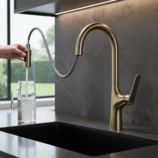 Robinet extractible de cuisine gris pistolet tout en cuivre