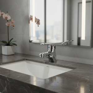 Robinet d&rsquo;évier à deux trous pour salle de bains, mitigeur à double poignée en alliage de Zinc, vanne en céramique et Installation de 10cm