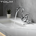TOLM-Bassin de bain chromé, robinet en laiton, bec cascade, eau froide et chaude, robinets de centre commercial