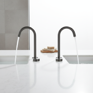 Robinet de lavabo en métal, interrupteur moleté, bec rotatif à 360 degrés, deux trous, robinet d’évier monté sur le pont, salle de bains, mélangeur répandu, 2 ensembles Robinet de lavabo en métal, interrupteur moleté, bec rotatif à 360 degrés, deux trous, robinet d’évier monté sur le pont, salle de bains, mélangeur répandu, 2 ensembles