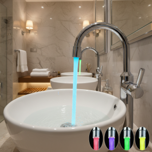 Robinet d&rsquo;eau lumineux LED, robinet de douche, lavabo, buse d&rsquo;eau, salle de bains, cuisine, robinets de chauffage, thermostat bleu 3 couleurs 7 couleurs