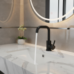 Robinet de lavabo de salle de bains en Nickel noir, mitigeur de lavage chaud et froid en acier inoxydable, robinet de grue rotatif à 360 degrés, robinets d&rsquo;évier à poignée unique