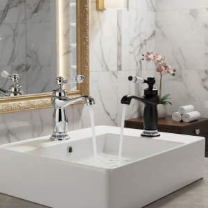 Robinet de bain de lavabo de luxe, rétro européen, poignée unique, noir chromé, pour évier d’eau froide et chaude, mitigeur Robinet de bain de lavabo de luxe, rétro européen, poignée unique, noir chromé, pour évier d’eau froide et chaude, mitigeur