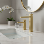 Robinet de salle de bains en acier inoxydable brossé doré, mitigeur de lavabo monté sur le pont, robinet mitigeur d&rsquo;eau chaude et froide