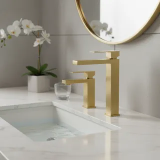 Robinet de salle de bains en acier inoxydable brossé doré