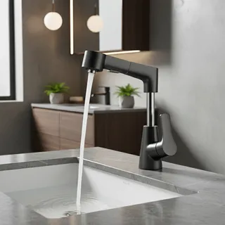 Robinet de salle de bain extractible noir/argent/blanc