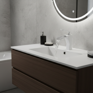 Stenoc robinet de lavabo cascade moderne en laiton blanc, robinet de montage sur pont, mitigeur d&rsquo;eau froide et chaude à poignée unique, grue de lavabo de salle de bains