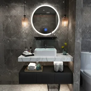 Armoire de salle de bain minimaliste avec évier supérieur en céramique