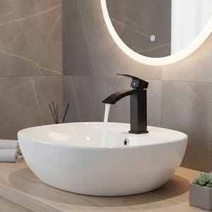 Hotaan robinet de lavabo noir mat, robinet de salle de bains, laiton blanc massif, eau froide et chaude, poignée unique, robinet d&rsquo;évier mélangeur