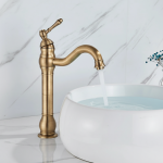 Robinet mitigeur d&rsquo;eau chaude et froide, robinet de lavabo de salle de bains en laiton Antique classique, robinet d&rsquo;évier monté sur le pont à poignée unique de Type court et haut