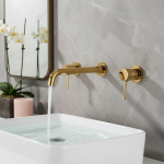 Robinet de lavabo en or brossé/noir, mural dissimulé pour robinets de salle de bains, robinet d&rsquo;évier de lavabo de baignoire, mélangeur d&rsquo;eau chaude et froide