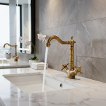 Robinet de centre commercial en laiton antique monté sur pont d&rsquo;eau chaude et froide, poignée de tourisme, étude de cuisine à chaud