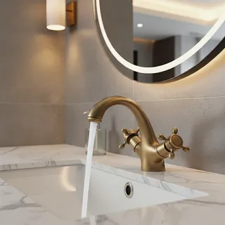 Robinet lavabo mitigeur laiton antique bronze brossé satiné bec haut…