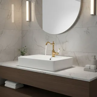 Robinet de lavabo de salle de bains en or antique 360 ° Robinet de…