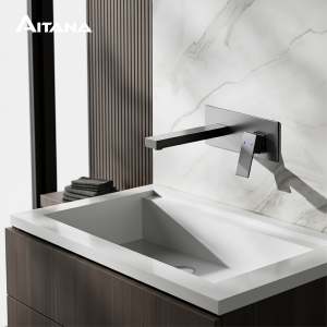 Salle de bain de luxe en laiton noir avec robinet simple, design mural, poignée unique, double contrôle du robinet de lavabo caché chaud et froid