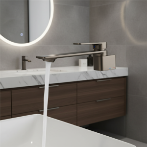 Lavabo de salle de bain gris bronze à canon, eau chaude et froide, en cuivre Lavabo de salle de bain gris bronze à canon, eau chaude et froide, en cuivre