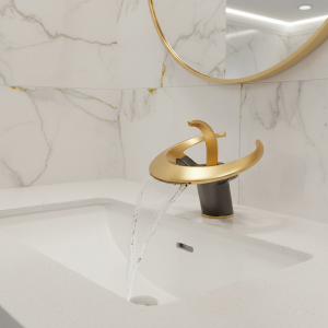 Robinet de lavabo de salle de bains doré/blanc, robinet de salle de bains noir, mitigeur d’évier créatif en laiton, robinet de lavabo cascade chaude et froide Robinet de lavabo de salle de bains doré/blanc, robinet de salle de bains noir, mitigeur d’évier créatif en laiton, robinet de lavabo cascade chaude et froide