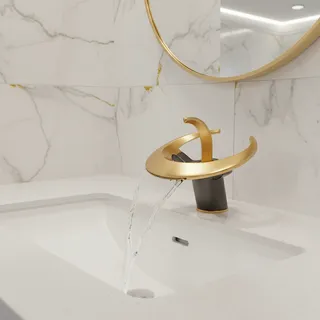 Robinet de lavabo de salle de bains doré/blanc