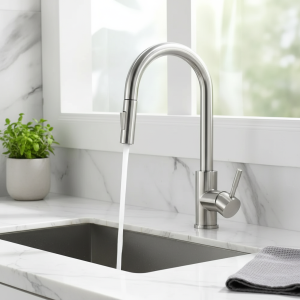 Robinets de lavabo de cuisine, robinet de Surface de couleur argent, robinets d&rsquo;évier de salle de bains, robinets de cuisine extractibles, robinet mitigeur monotrou G1/2