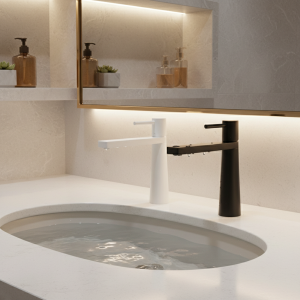 Robinet de lavabo de salle de bains, mitigeur moderne en acier inoxydable, Installation de pont, robinets d&rsquo;eau chaude et froide, robinet d&rsquo;évier pour salle de bains