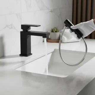 Mitigeur lavabo monocommande noir mat contemporain carré minimaliste…