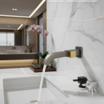 Robinet Mural en Laiton Gris Brossé, Bec de Lavabo, Or Brossé, Noir, Chrome