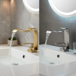 Robinet cascade moderne à poignée unique, robinet d&rsquo;évier de salle de bains à 1 trou, lavabo de vanité, robinet d&rsquo;eau, robinet mitigeur de grue de navire robinets salle de bain robinet doré	mitigeur