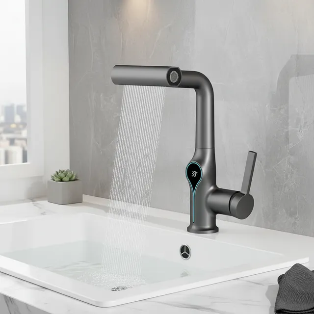 Mitigeur lavabo monotrou cascade contemporain bec coudé…
