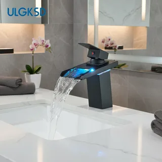 Robinet de lavabo de salle de bains LED noir