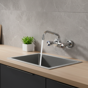 Robinet d&rsquo;Eau Chaude et Froide Mural à Double Trou, Accessoires Ménagers pour Évier de Cuisine