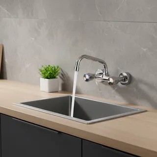 Robinet mural double poignées eau chaude froide bec orientable laiton…