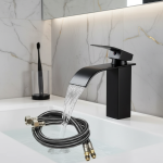 Robinet de lavabo cascade en acier inoxydable, avec tuyau d&rsquo;eau chaude et froide, lavabo de toilette, salle de bains, cuisine, maison