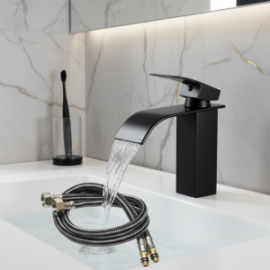 Robinet de lavabo cascade en acier inoxydable, avec tuyau d’eau chaude et froide, lavabo de toilette, salle de bains, cuisine, maison Robinet de lavabo cascade en acier inoxydable, avec tuyau d’eau chaude et froide, lavabo de toilette, salle de bains, cuisine, maison