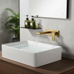 Robinet d&rsquo;évier chaud et froid mural carré en laiton, robinet à poignée unique, étagère, boîte encastrée, accessoires de bassin cascade