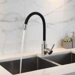 Robinet d&rsquo;évier de cuisine pivotant, tuyau noir, robinet chaud et froid en acier inoxydable, lavabo universel moderne, balcon, robinet anti-éclaboussures