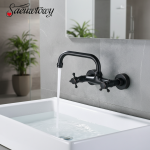 Robinet de lavabo mural de salle de bains, robinet d&rsquo;évier rotatif à 360 degrés robinet mélangeur d&rsquo;eau chaude et froide, robinet de cuisine en laiton à Double poignées