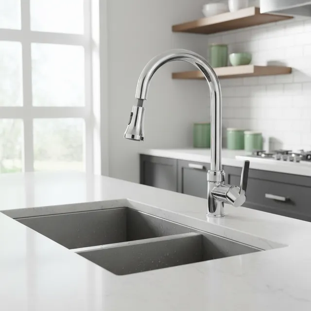Robinet de cuisine grand en acier inoxydable