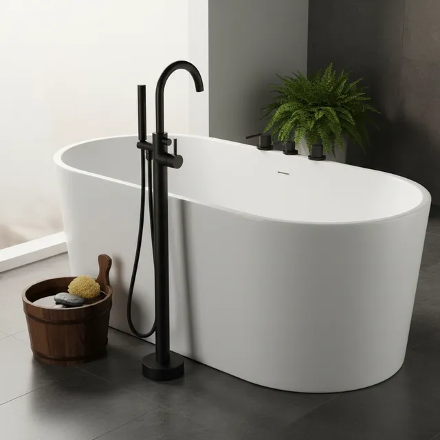 Lavabo sur pied autoportant en cuivre noir