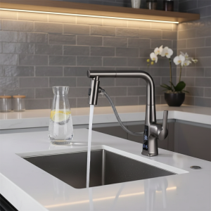 Cascade d&rsquo;évier de cuisine rotative multifonctionnelle avec affichage numérique, robinet d&rsquo;eau nervuré, accessoires de cuisine, F/05