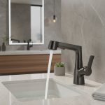 Robinet de lavabo à ressort, lavabo de salle de bains monté sur le pont, robinet d&rsquo;eau pivotant à poignée unique, accessoires de salle de douche