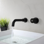 Robinet de salle de bains en laiton noir, conception d&rsquo;affichage numérique intelligent cachée, robinet de lavabo à double commande froid et chaud gris à poignée unique