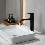 Bagnolux robinet de lavabo de salle de bains noir mat, corps haut trou rond eau froide et chaude, robinet de lavabo d&rsquo;hôtel domestique