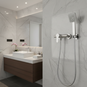 Robinet de lavabo de salle de bains en acier inoxydable, robinets d’évier à poignée unique, mitigeur d’eau froide et chaude, robinet de baignoire avec ensemble de douche Robinet de lavabo de salle de bains en acier inoxydable, robinets d’évier à poignée unique, mitigeur d’eau froide et chaude, robinet de baignoire avec ensemble de douche