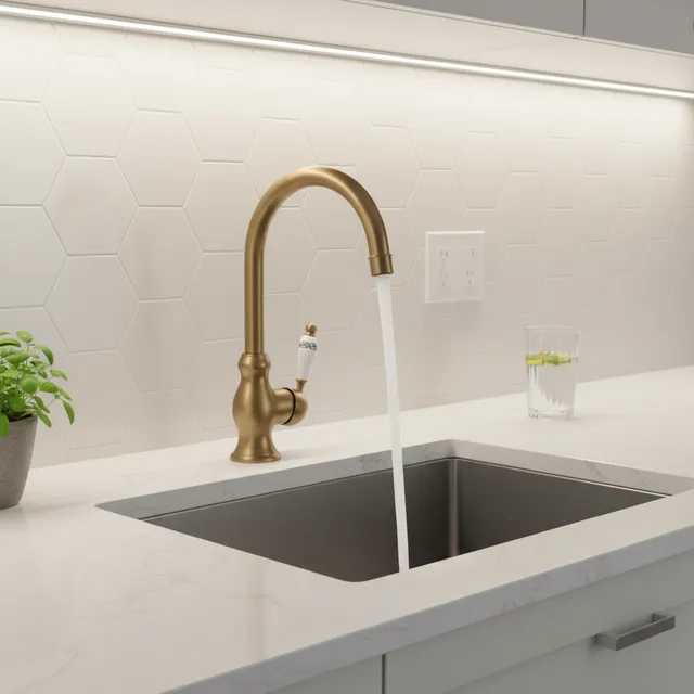Robinet de lavabo moderne en laiton antique avec poignée…