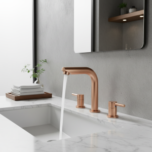 Robinet de lavabo en cuivre à double trous pour une utilisation chaude et froide, lavabo de salle de bains, robinet de comptoir avec deux tuyaux