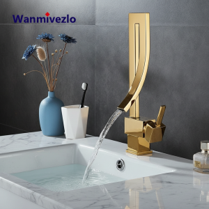 Wanmivezlo robinet de lavabo de salle de bains, robinets mélangeurs cascade montés sur le pont en laiton, mitigeur d&rsquo;eau chaude et froide à poignée unique