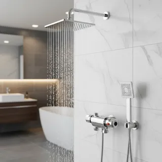 Mitigeur thermostatique mural douche chromé brillant alliage zinc…