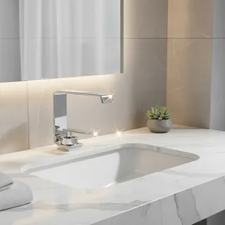 Mitigeur lavabo monocommande chromé contemporain angulaire bec haut…