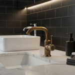 Robinet monté sur pont pour eau chaude et froide, bassin F/05 et grue noire en bronze à trou unique